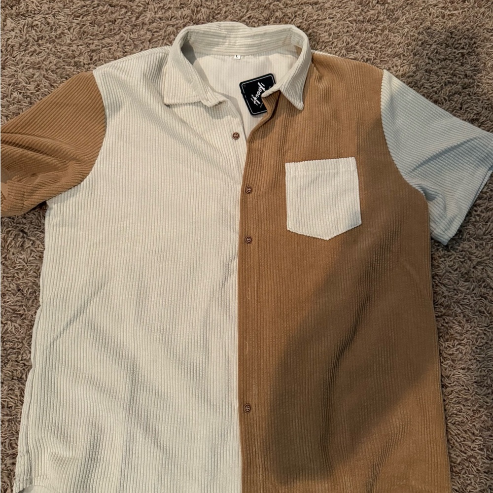 Stylish Beige and Brown Men's Casual Shirt